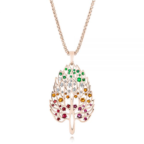 14k Rose Gold 14k Rose Gold Custom Pink Tourmaline Ruby Citrine Emerald And Diamond Pendant - Three-Quarter View -  103272