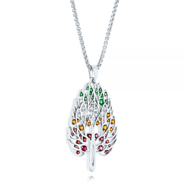  Platinum Custom Pink Tourmaline Ruby Citrine Emerald And Diamond Pendant - Flat View -  103272