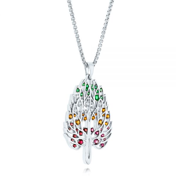 14k White Gold 14k White Gold Custom Pink Tourmaline Ruby Citrine Emerald And Diamond Pendant - Flat View -  103272