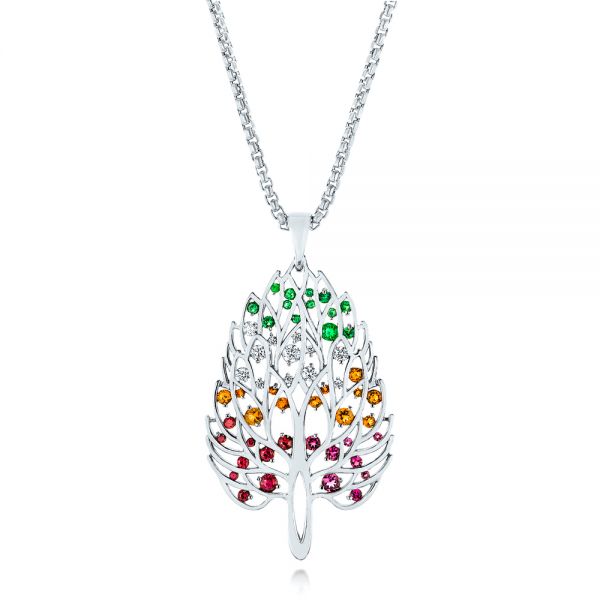  Platinum Custom Pink Tourmaline Ruby Citrine Emerald And Diamond Pendant - Three-Quarter View -  103272