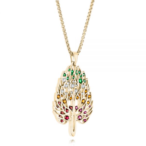 18k Yellow Gold 18k Yellow Gold Custom Pink Tourmaline Ruby Citrine Emerald And Diamond Pendant - Flat View -  103272