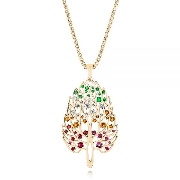 14k Yellow Gold 14k Yellow Gold Custom Pink Tourmaline Ruby Citrine Emerald And Diamond Pendant - Three-Quarter View -  103272