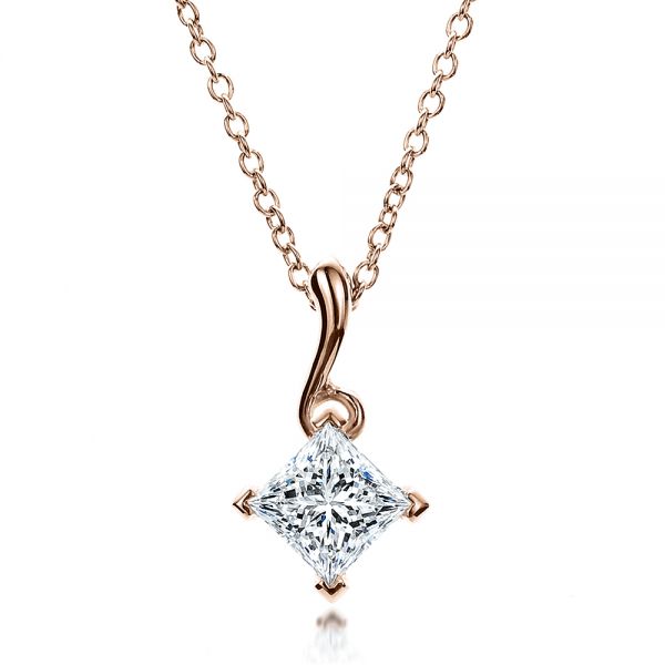 14k Rose Gold 14k Rose Gold Custom Princess Cut Pendant - Front View -  100068