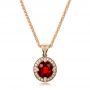 14k Rose Gold 14k Rose Gold Custom Red Sapphire And Diamond Halo Pendant - Three-Quarter View -  100274 - Thumbnail