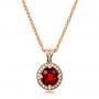 18k Rose Gold 18k Rose Gold Custom Red Sapphire And Diamond Halo Pendant - Three-Quarter View -  100274 - Thumbnail