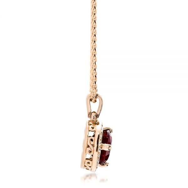 18k Rose Gold 18k Rose Gold Custom Red Sapphire And Diamond Halo Pendant - Side View -  100274