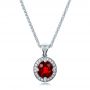 18k White Gold 18k White Gold Custom Red Sapphire And Diamond Halo Pendant - Three-Quarter View -  100274 - Thumbnail