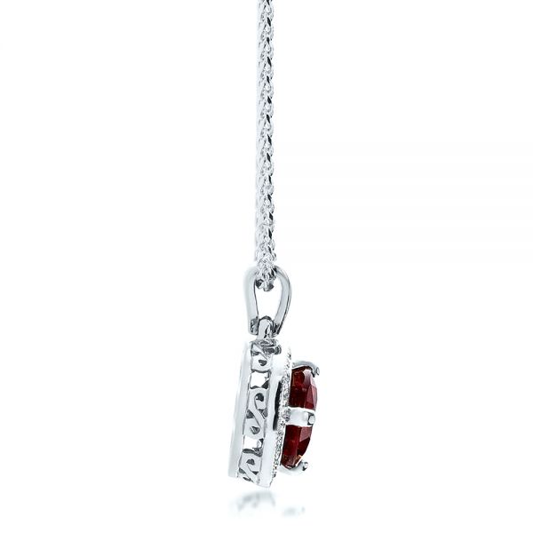 18k White Gold 18k White Gold Custom Red Sapphire And Diamond Halo Pendant - Side View -  100274