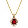 14k Yellow Gold Custom Red Sapphire And Diamond Halo Pendant - Three-Quarter View -  100274 - Thumbnail