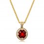 18k Yellow Gold 18k Yellow Gold Custom Red Sapphire And Diamond Halo Pendant - Three-Quarter View -  100274 - Thumbnail