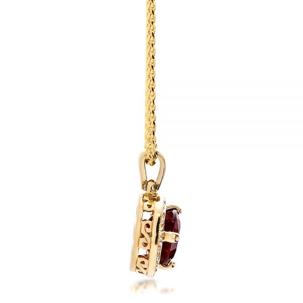 18k Yellow Gold 18k Yellow Gold Custom Red Sapphire And Diamond Halo Pendant - Side View -  100274