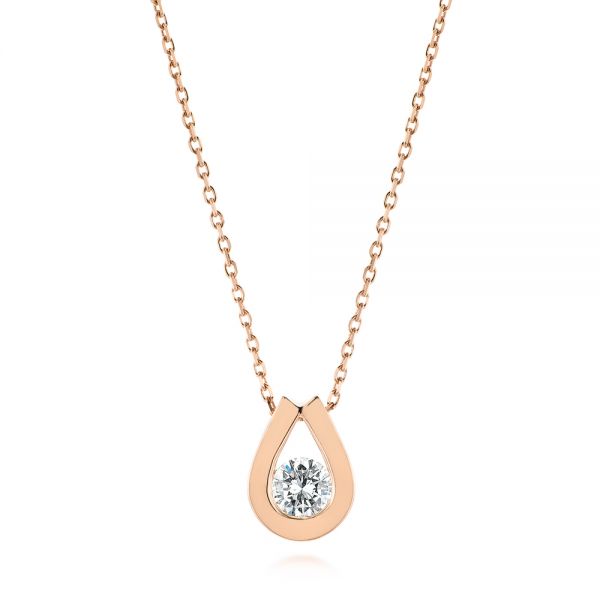 14k Rose Gold Custom Diamond Pendant - Three-Quarter View -  103981