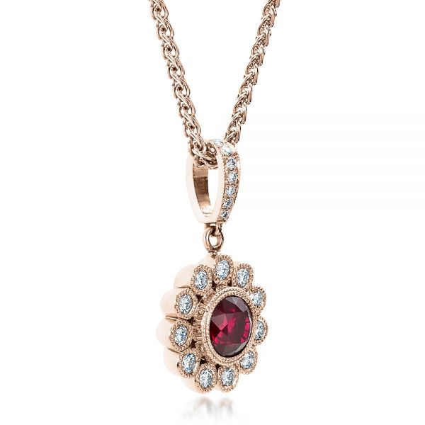 14k Rose Gold 14k Rose Gold Custom Ruby And Diamond Pendant - Flat View - 100096