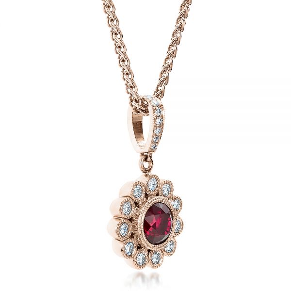 18k Rose Gold 18k Rose Gold Custom Ruby And Diamond Pendant - Flat View -  100096