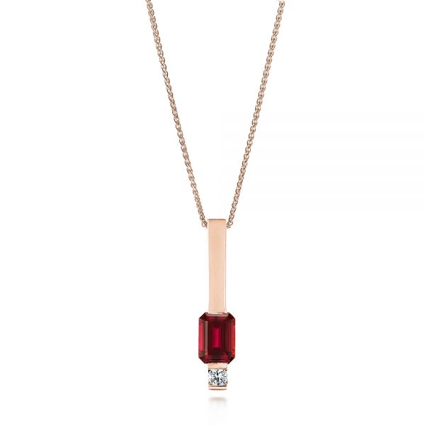 14k Rose Gold 14k Rose Gold Custom Ruby And Diamond Pendant - Three-Quarter View -  103527