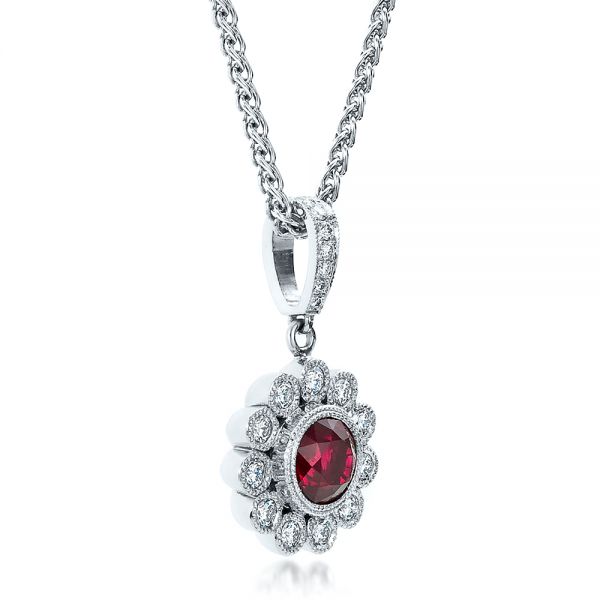 18k White Gold Custom Ruby And Diamond Pendant - Flat View - 100096