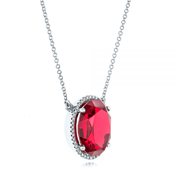 14k White Gold 14k White Gold Custom Ruby And Diamond Pendant - Flat View -  102523