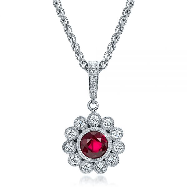  Platinum Platinum Custom Ruby And Diamond Pendant - Front View -  100096