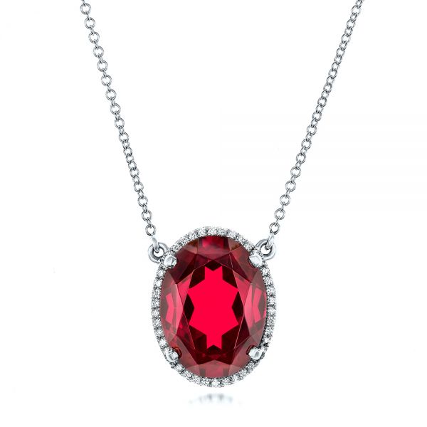 18k White Gold 18k White Gold Custom Ruby And Diamond Pendant - Three-Quarter View -  102523