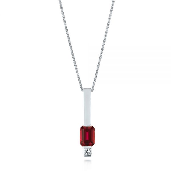 18k White Gold 18k White Gold Custom Ruby And Diamond Pendant - Three-Quarter View -  103527