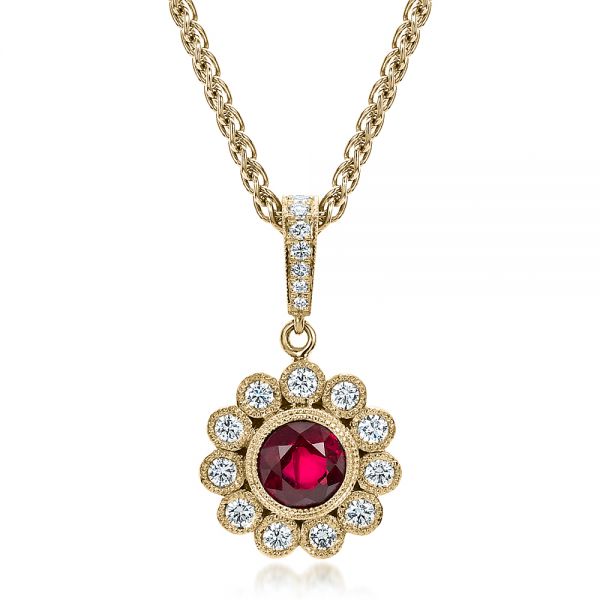 18k Yellow Gold 18k Yellow Gold Custom Ruby And Diamond Pendant - Front View -  100096