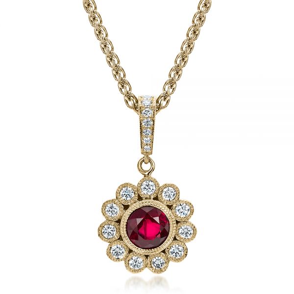 14k Yellow Gold 14k Yellow Gold Custom Ruby And Diamond Pendant - Front View - 100096