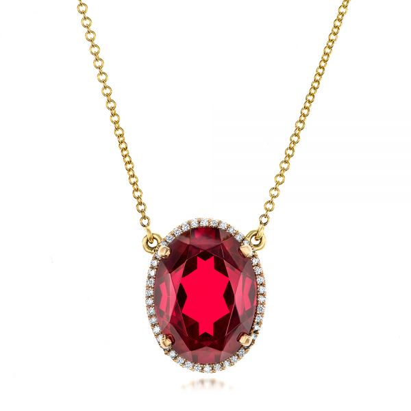 14k Yellow Gold 14k Yellow Gold Custom Ruby And Diamond Pendant - Three-Quarter View -  102523