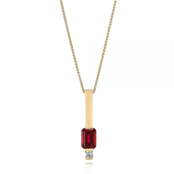 18k Yellow Gold 18k Yellow Gold Custom Ruby And Diamond Pendant - Three-Quarter View -  103527