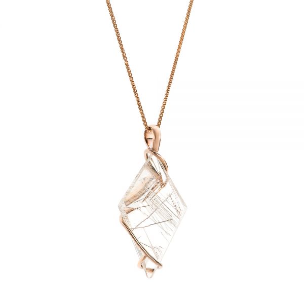 14k Rose Gold Custom Rutilated Quartz And Mesh Pendant - Flat View -  101538 - Thumbnail