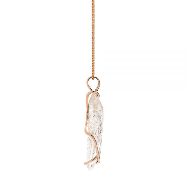 14k Rose Gold Custom Rutilated Quartz And Mesh Pendant - Side View -  101538 - Thumbnail