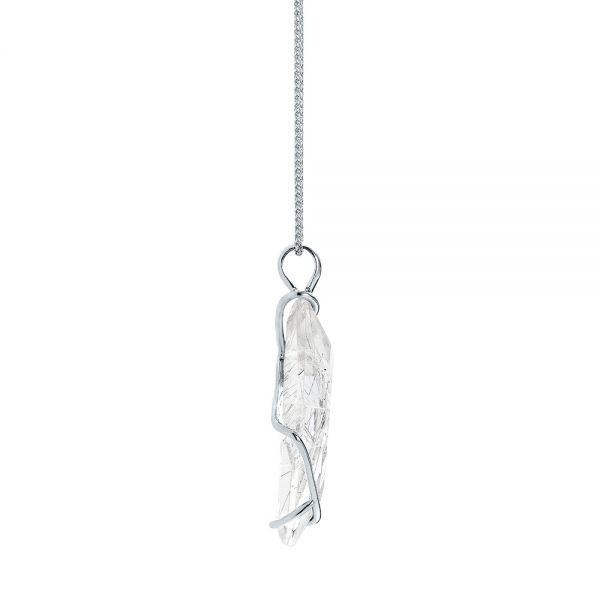 18k White Gold 18k White Gold Custom Rutilated Quartz And Mesh Pendant - Side View -  101538 - Thumbnail