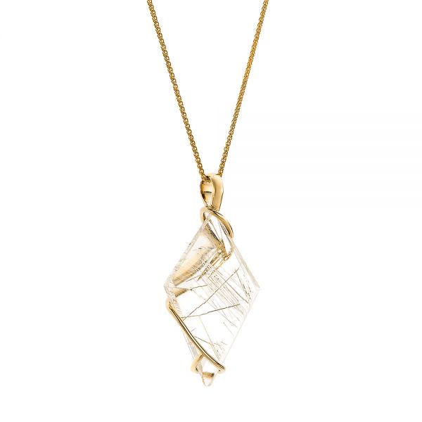 18k Yellow Gold 18k Yellow Gold Custom Rutilated Quartz And Mesh Pendant - Flat View -  101538 - Thumbnail