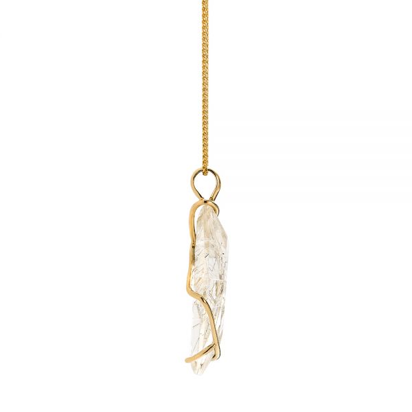 18k Yellow Gold 18k Yellow Gold Custom Rutilated Quartz And Mesh Pendant - Side View -  101538 - Thumbnail