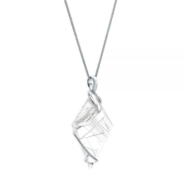 14k White Gold 14k White Gold Custom Rutilated Quartz Pendant - Flat View - 101538