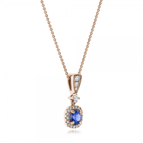 14k Rose Gold 14k Rose Gold Custom Sapphire And Diamond Halo Pendant - Flat View - 100892