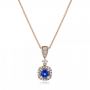18k Rose Gold 18k Rose Gold Custom Sapphire And Diamond Halo Pendant - Three-Quarter View -  100892 - Thumbnail
