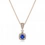 18k Rose Gold 18k Rose Gold Custom Sapphire And Diamond Halo Pendant - Three-Quarter View -  100892 - Thumbnail