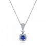  Platinum Platinum Custom Sapphire And Diamond Halo Pendant - Three-Quarter View -  100892 - Thumbnail