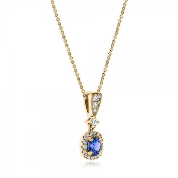 18k Yellow Gold 18k Yellow Gold Custom Sapphire And Diamond Halo Pendant - Flat View -  100892