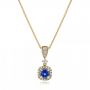 18k Yellow Gold 18k Yellow Gold Custom Sapphire And Diamond Halo Pendant - Three-Quarter View -  100892 - Thumbnail