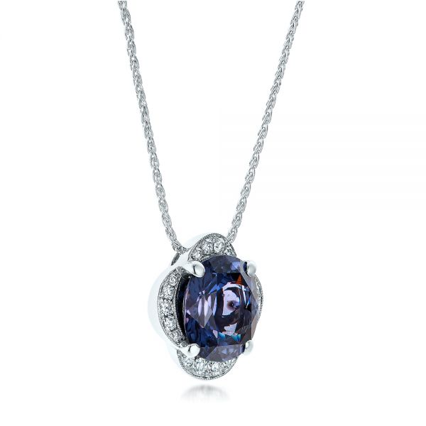 18k White Gold Custom Spinel And Diamond Pendant - Flat View - 101243