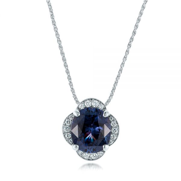 14k White Gold 14k White Gold Custom Spinel And Diamond Pendant - Three-Quarter View -  101243