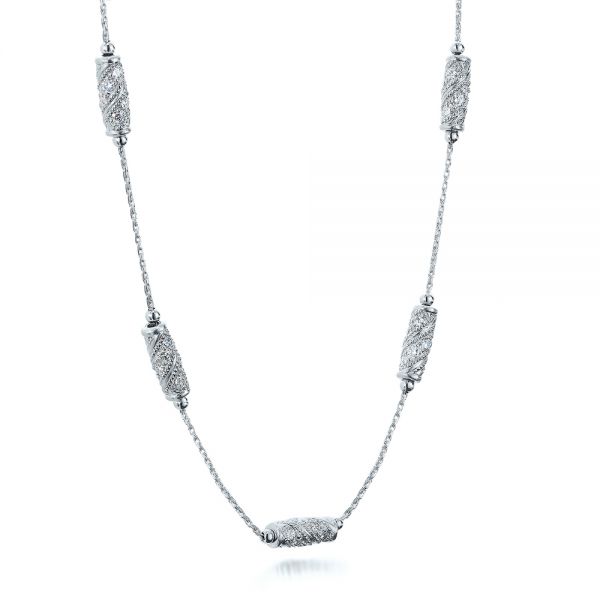 18k White Gold 18k White Gold Custom Station Diamond Necklace - Flat View -  101865 - Thumbnail