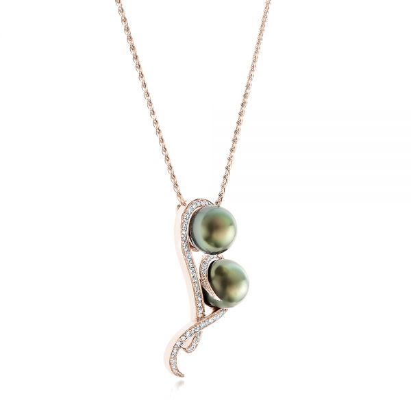 18k Rose Gold 18k Rose Gold Custom Tahitian Pearl And Diamond Pendant - Flat View -  102522