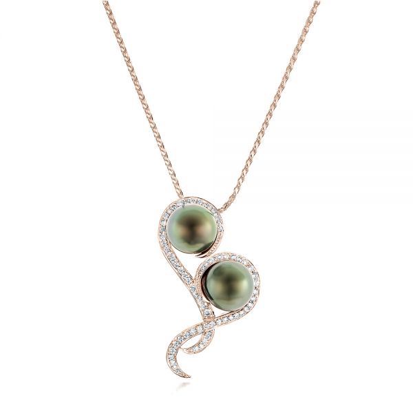 14k Rose Gold 14k Rose Gold Custom Tahitian Pearl And Diamond Pendant - Three-Quarter View - 102522