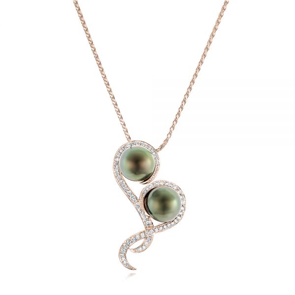 18k Rose Gold 18k Rose Gold Custom Tahitian Pearl And Diamond Pendant - Three-Quarter View -  102522