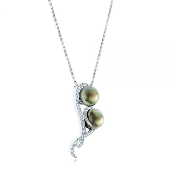 18k White Gold 18k White Gold Custom Tahitian Pearl And Diamond Pendant - Flat View -  102522