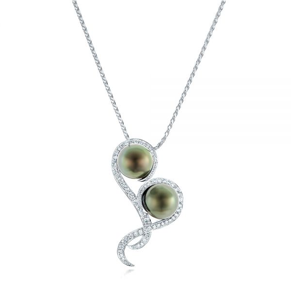  Platinum Platinum Custom Tahitian Pearl And Diamond Pendant - Three-Quarter View -  102522