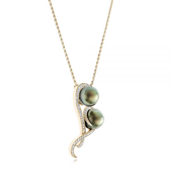 18k Yellow Gold 18k Yellow Gold Custom Tahitian Pearl And Diamond Pendant - Flat View -  102522