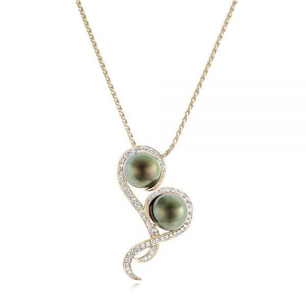 18k Yellow Gold 18k Yellow Gold Custom Tahitian Pearl And Diamond Pendant - Three-Quarter View - 102522